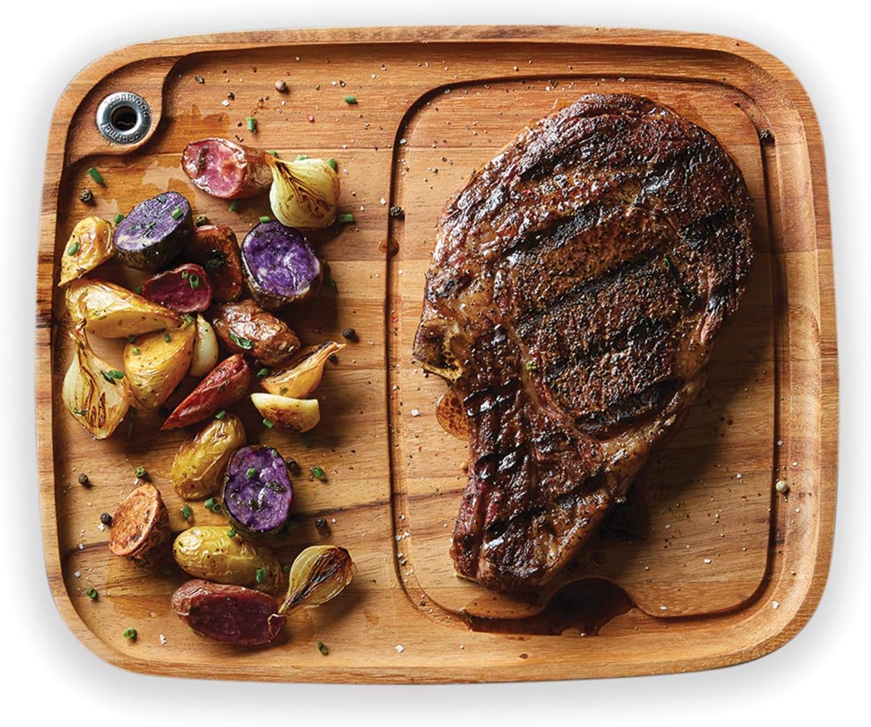 Ironwood Gourmet Fort Worth Steak Plate with Juice Channel, Acacia Wood 13 x 11 x 0.75 -inches