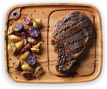 Ironwood Gourmet Fort Worth Steak Plate with Juice Channel, Acacia Wood 13 x 11 x 0.75 -inches