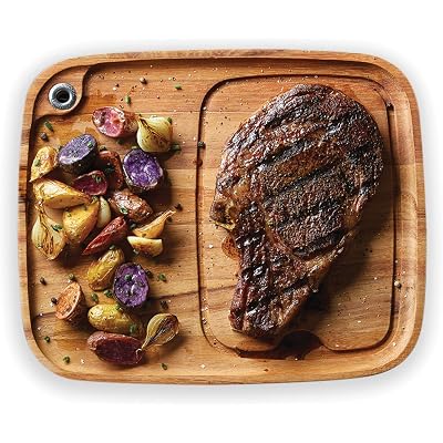 Ironwood Gourmet Fort Worth Steak Plate with Juice Channel, Acacia Wood 13 x 11 x 0.75 -inches, Brown