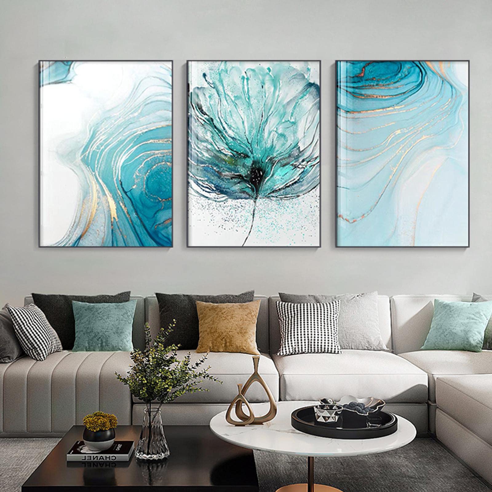 Tableau moderne fleur rose vert pour salon contemporain - 7