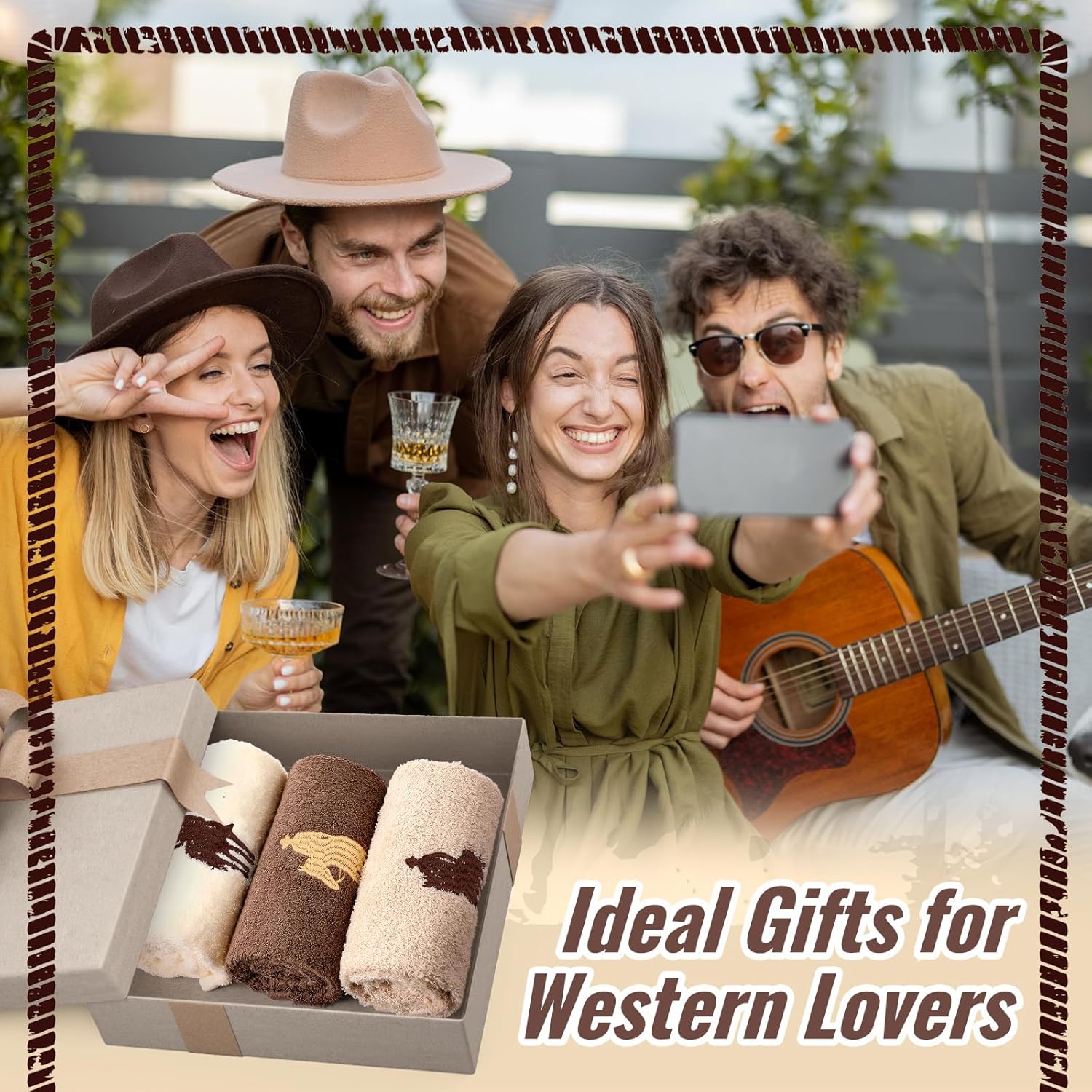 3 Pcs Western Cowboy Hand Towels for Bathroom Cotton Embroidered Rodeo Kitchen Towels 13.3" x 29.5" Rustic Gifts for Bath Shower Farmhouse Decors Housewarming Gift (Brown) - Image 4