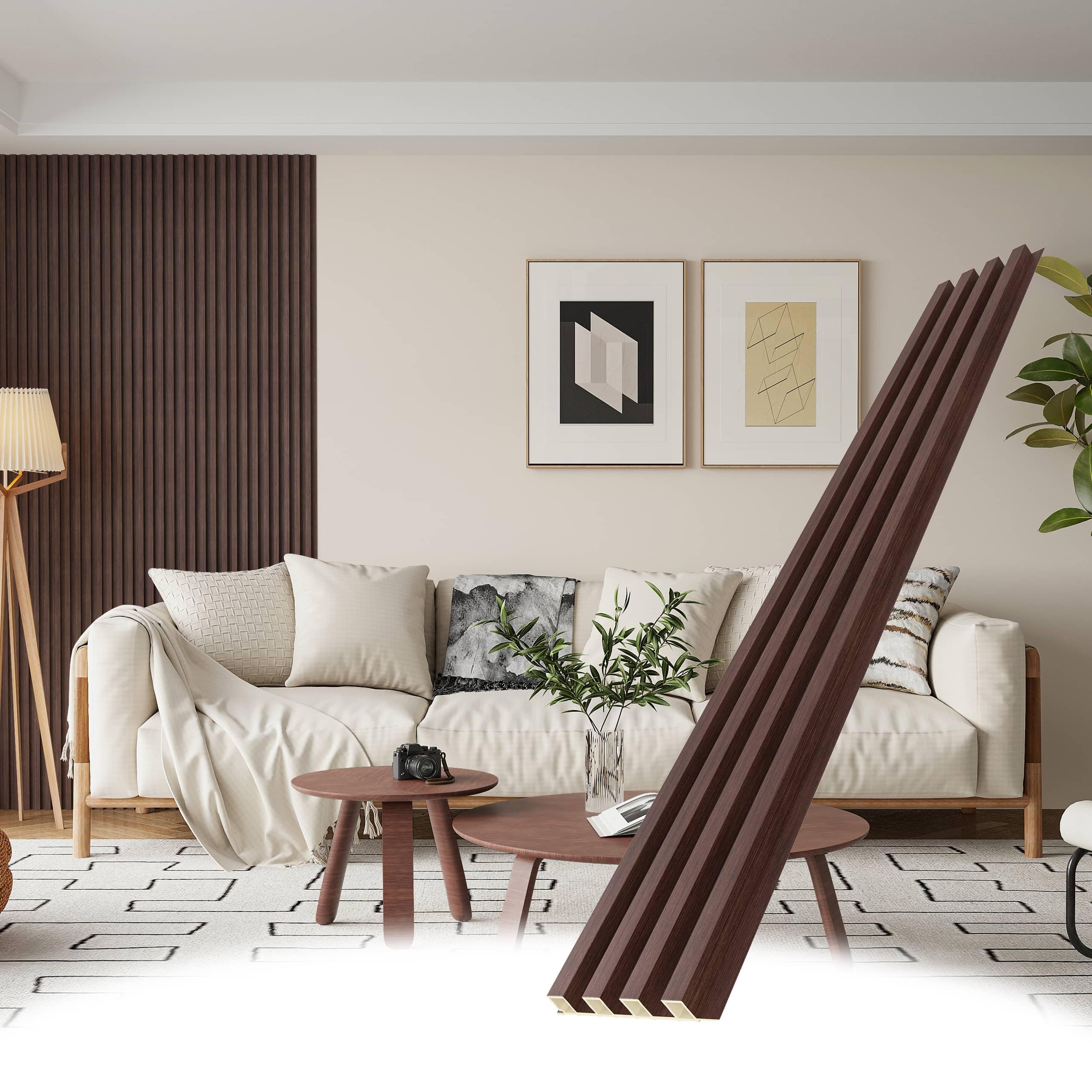 POHARE WPC Slat Wall Panels, 8 Pack Accent Decorative Acoustic Wood Slats for Wall and Ceilings, Acoustic Panels for Interior Wall Modern Décor,