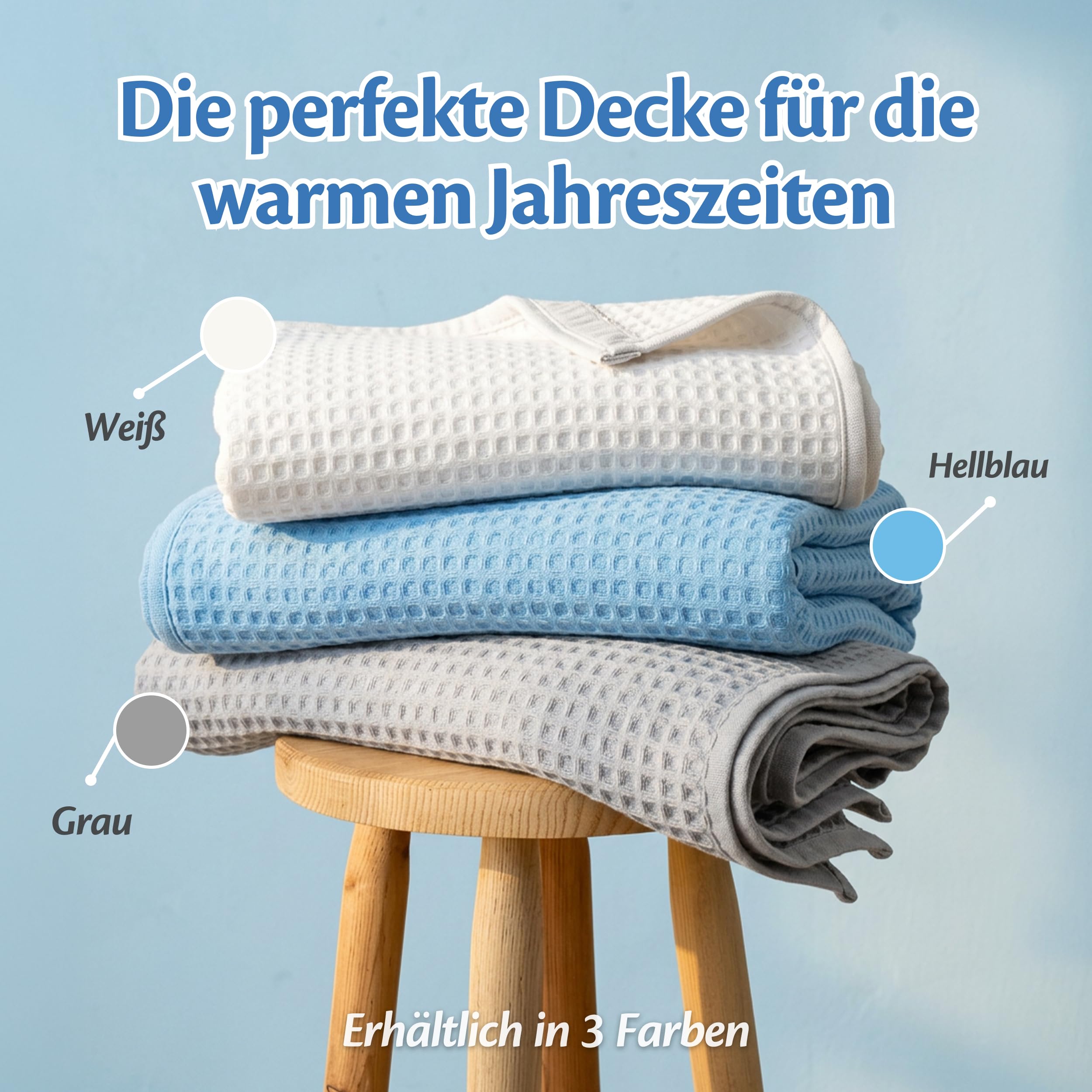 Ella Kühlende Decke, Atmungsaktive Cooling Sleep Decke, Tencel-Stoff und umweltfreundliche Kühldecke für Menschen, Kühldecken zum Schlafen, Oeko-TEX-zertifizierte dünne Sommerdecke 135x200 Himmelblau