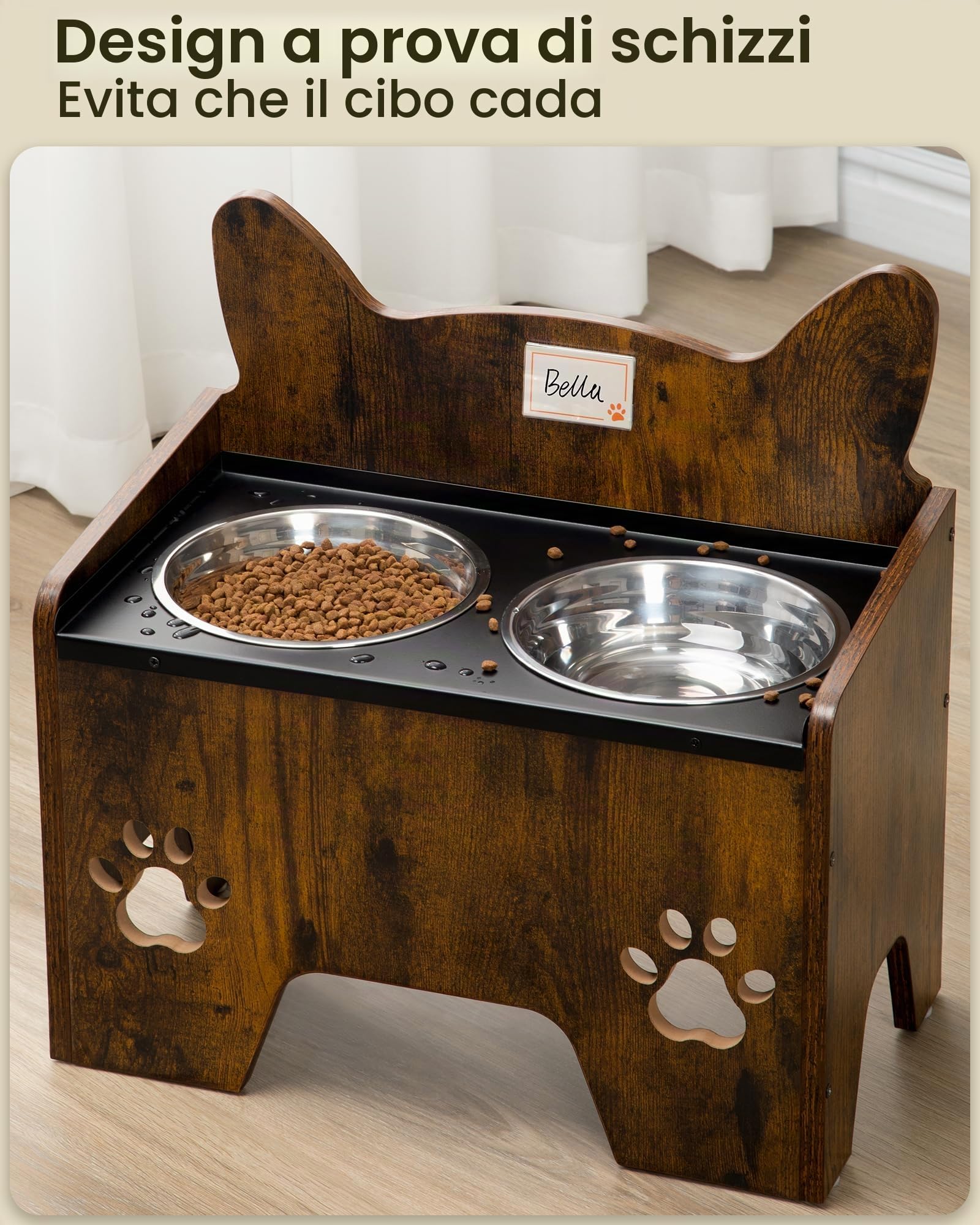 Hzuaneri Ciotole per cani rialzate, Marrone Vintage Ciotola Canis Rialzata | Supporto per Ciotolas per Cani con 2 Ciotole in Acciaio Inossidabile, Set di Ciotoles per Canis Antigoccia, PB07101B