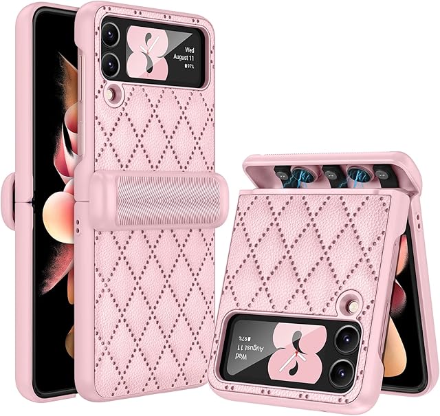 Doeshine for Samsung Z Flip 3 Case, Galaxy Z Flip 3 Case, Semi-Automatic [Hinge Protection] Anti-Fall Protective Premium Leather Wallet Protective Cover for Samsung Galaxy Z Flip 3 5G 2021 (Pink)
