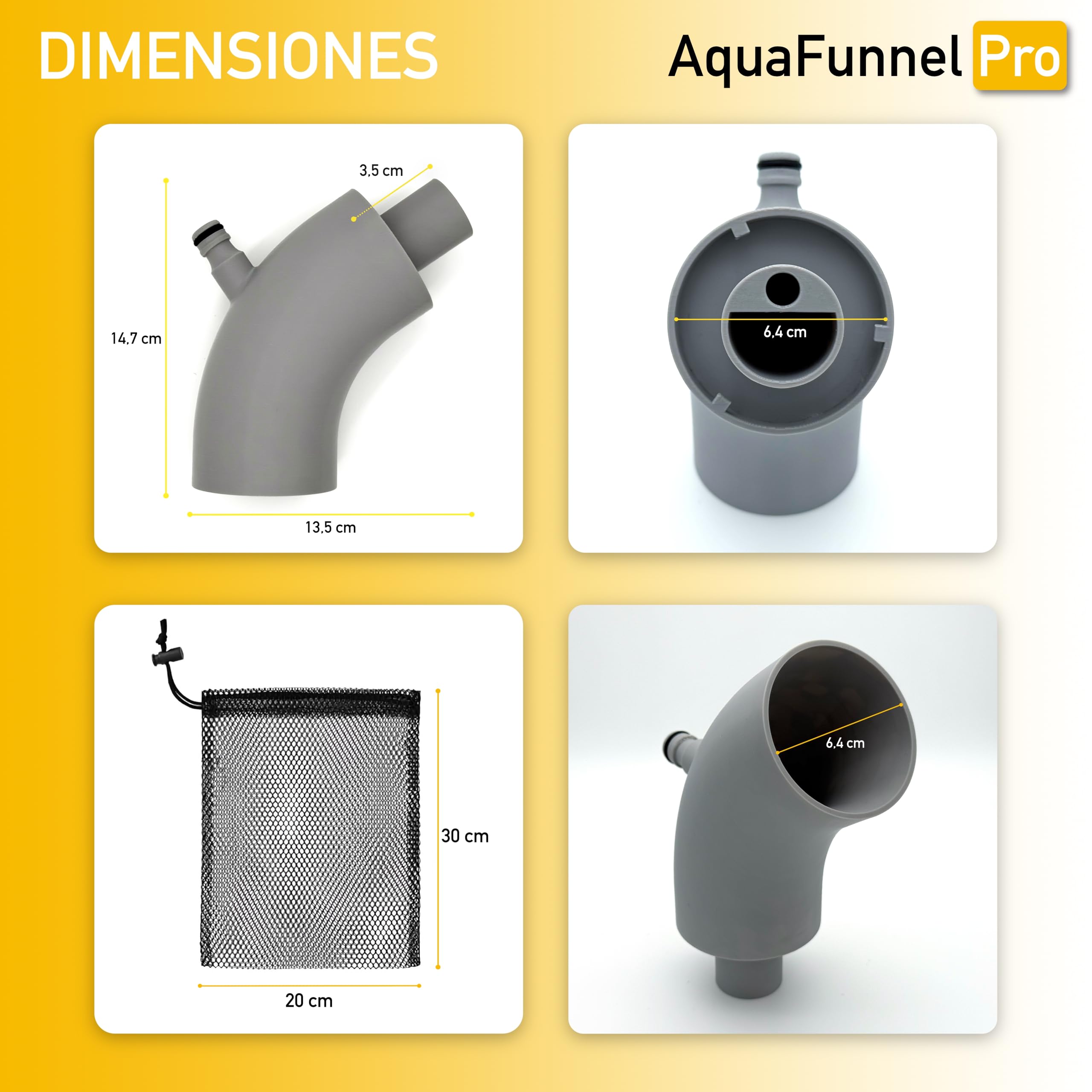 AquaFunnel Pro – Embudo para depósito de agua limpia de autocaravanas y campers, compatible con tapones estándar europeos, llenado con botellas y manguera. (78 mm - 3 pins)
