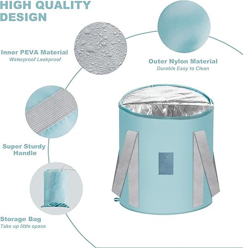 Miniatura 3 de Bolsa plegable reutilizable con aislamiento de 21 litros, bolsa aislada con espuma térmica, cubo multifuncional con tapa para transportar alimentos