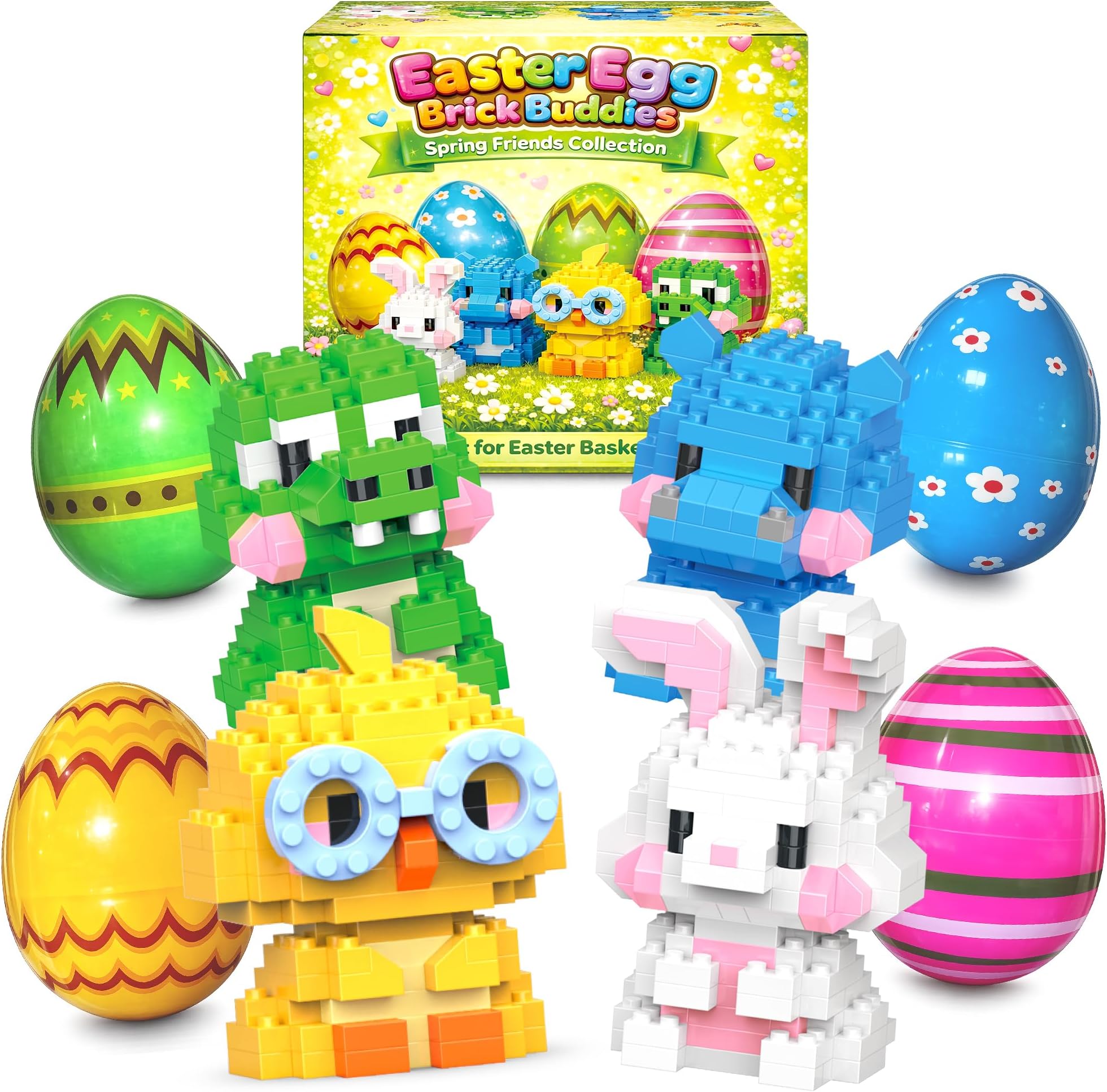 Prefilled Easter Eggs with 646PCS Min Micro Animal Building Blocks Toy Set, Bunny Easter Basket Stuffers Gifts for Kids Teen Girls Boys