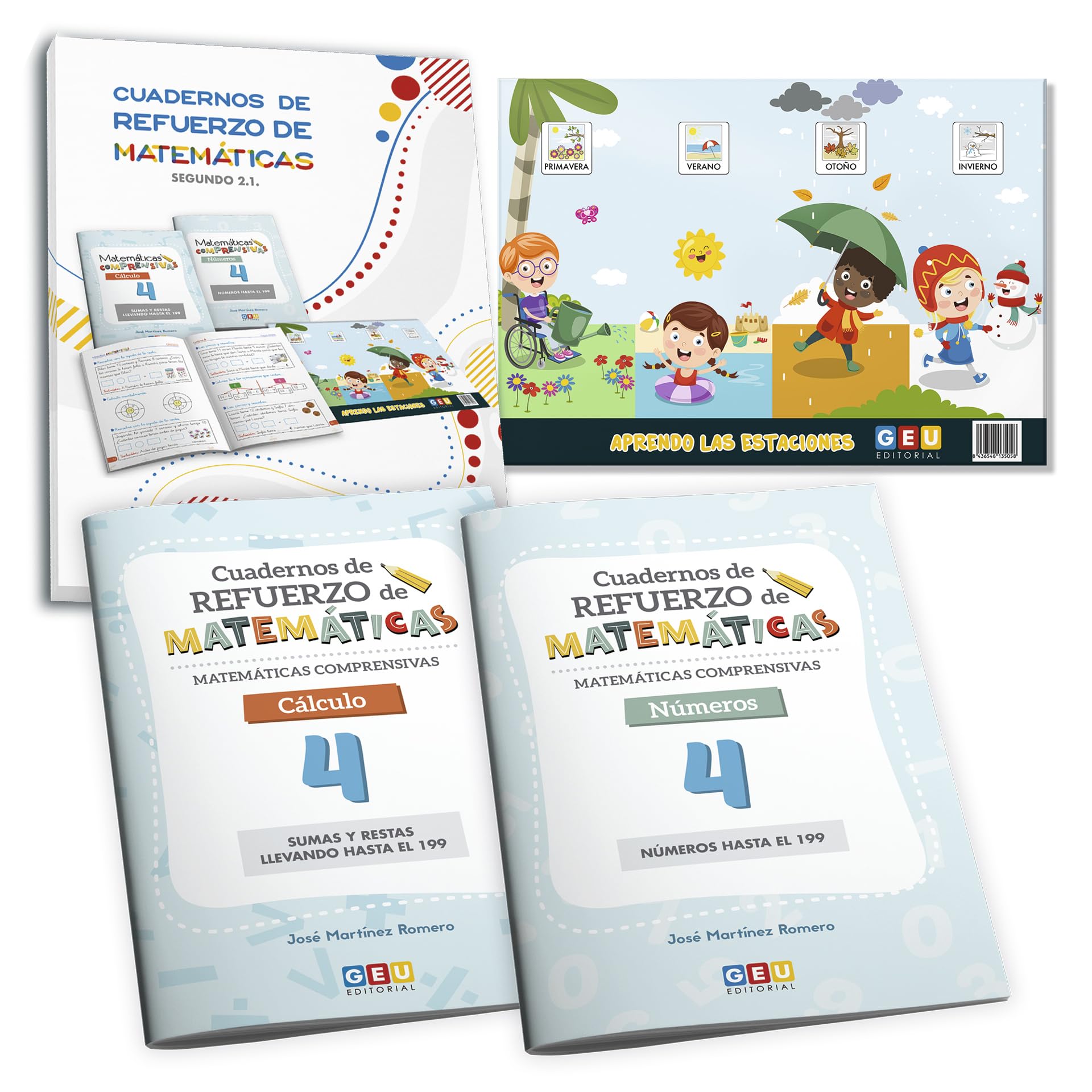 Pack Matemáticas Comprensivas 1º trimestre 2º Primaria: Cuadernos de Números 4, Cálculo 4 y Lámina Didáctica Aprendo las Estaciones | Actividades ... Primaria (Refuerzo Matemáticas 2º Primaria)