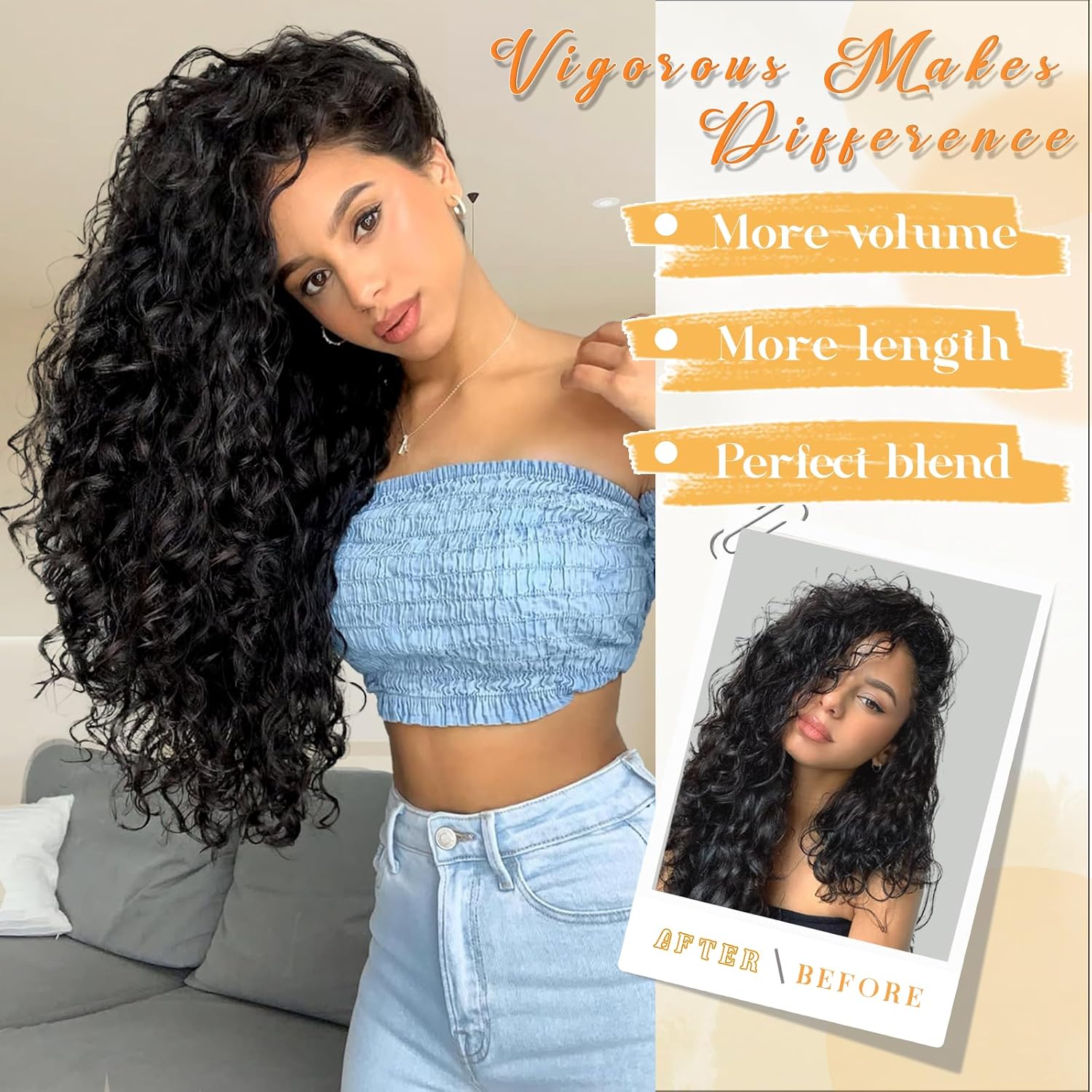 Vigorous Curly Clip In Hair Extensions,4PCS 20 inch Thick Curly Hair Extensions Lace Weft Clip Ins Invisible Natural Synthetic Hairpieces for Women,Black - Image 5