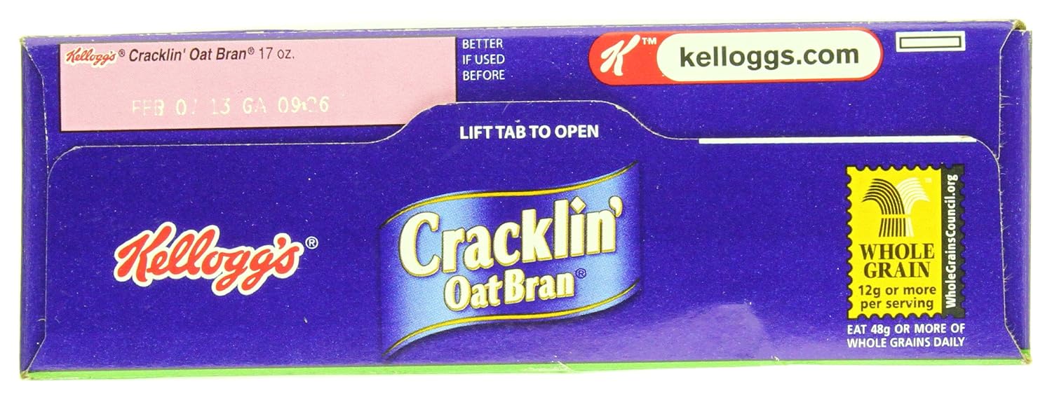 (Discontinued Version) Kellogg's Breakfast Cereal, Cracklin' Oat Bran, Excellent Source of Fiber, Made with Whole Grain, 17 oz Box