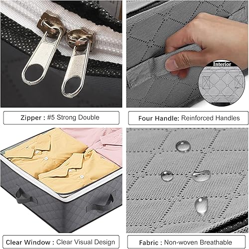 Miniatura 4 de Paquete de 2 contenedores de almacenamiento debajo de la cama, bolsas de almacenamiento plegables de 90 L, contenedores de almacenamiento para