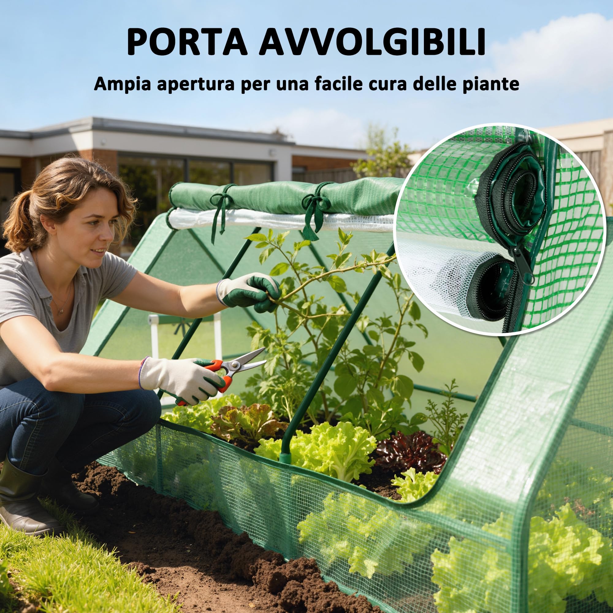 Outsunny Serra da Giardino con 2 Finestrelle Laterali e Finestra Centrale Avvolgibile, Serra per Orto in Acciaio, PE e PP, 240x90x90 cm, Verde