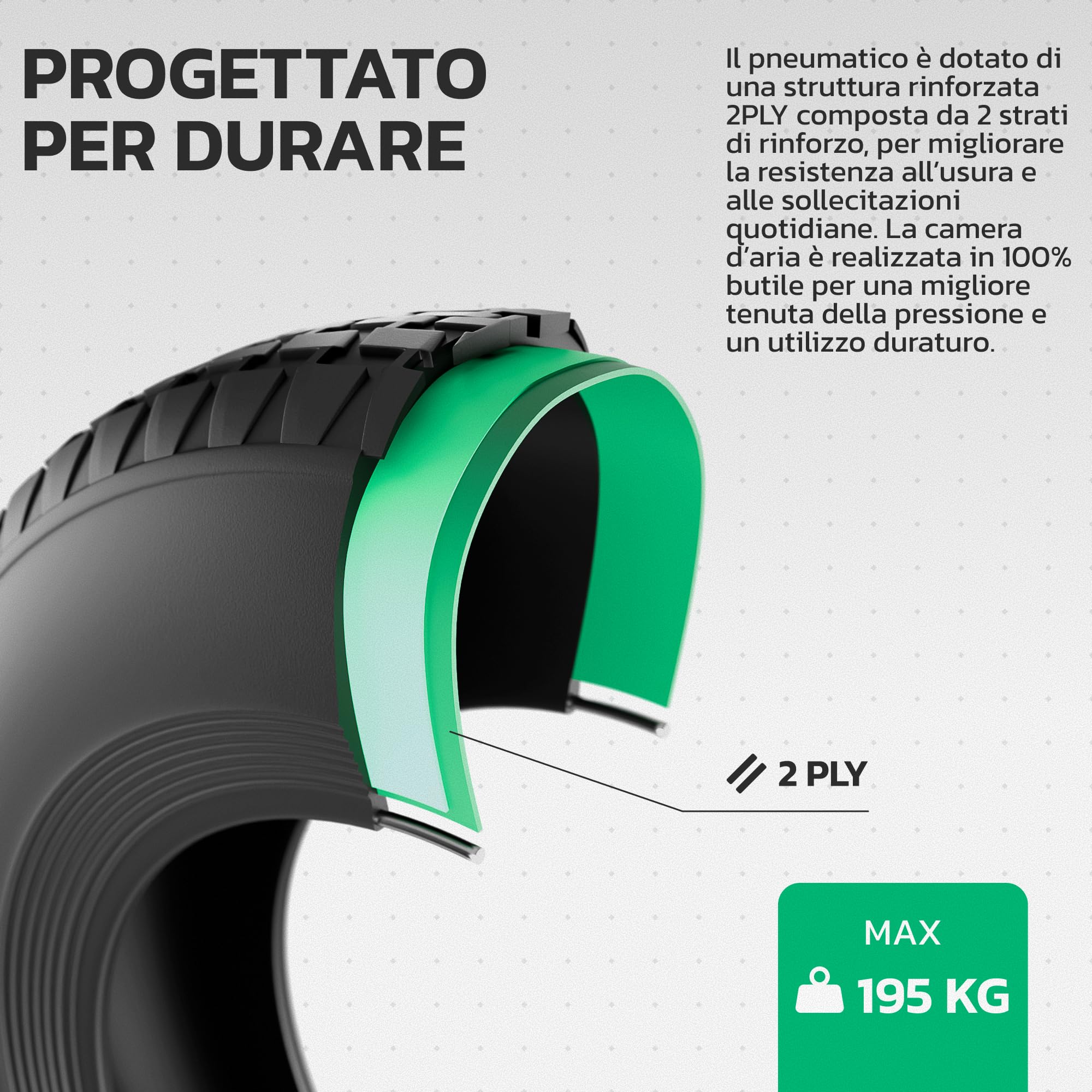 MOOVMOOV Pneumatico 4.80/4.00-8 con Camera d'aria Valvola Diritta TR13 - Gomma per Carriola Rinforzata 400x100 - Installazione Semplice e Veloce - Compatibile con Ruota 4.80 4.00-8 - Non Highway Speed