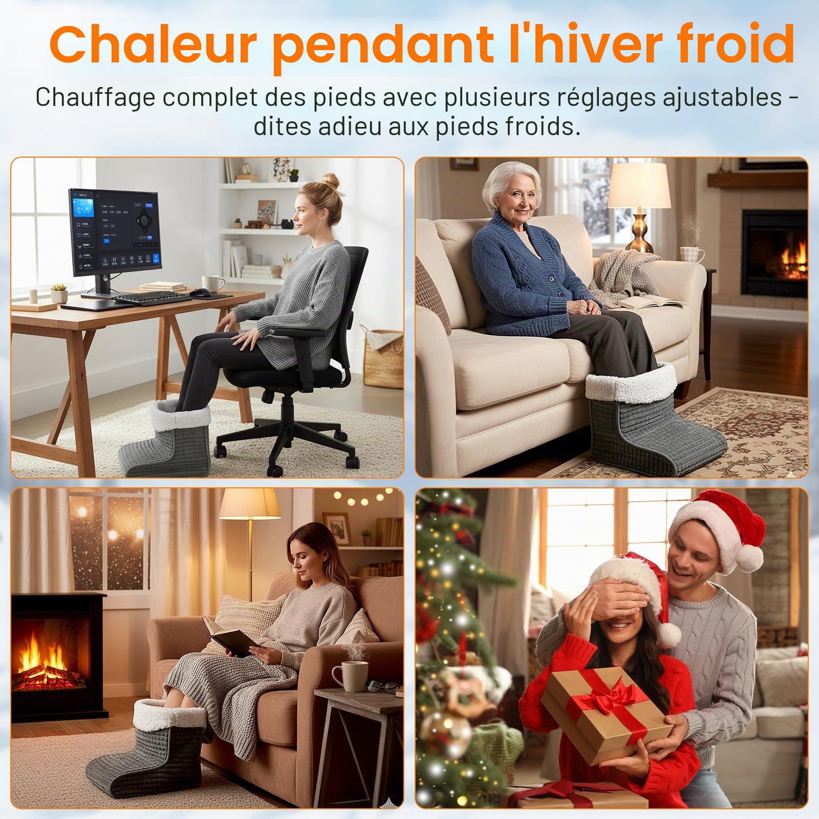 Chauffe-pieds, Chauffe Pied Électrique 30℃ à 60℃, Chausson Chauffant Electrique avec 9 niveaux de température & 12h Time, Lavable, Protection contre la surchauffe & Arrêt automatique