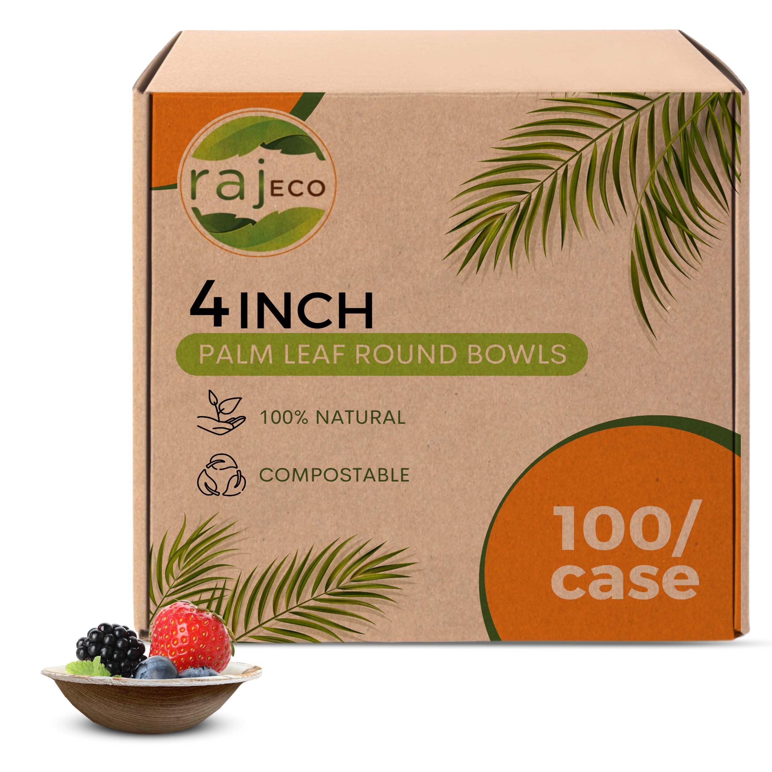 Raj Bulk Disposable Palm Leaf Bowls for Bunnies – 4 Packs of 25 (100 Bowls Total) | 4" Compostable Natural Bowl | Safe Bunny Chew Toys & Treat Dishes | Eco-Friendly Bamboo Alternative