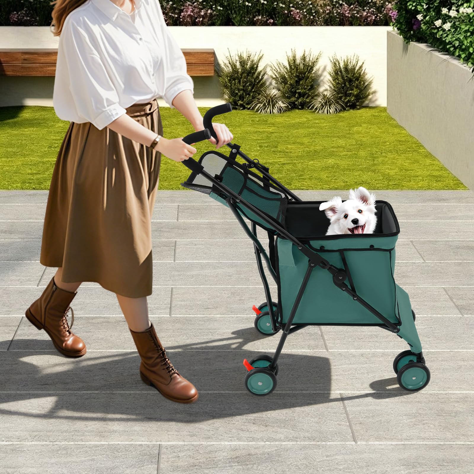 Carrello per animali domestici, cestino per il trasporto di animali domestici, in metallo, con ruote, pieghevole, portata 70 kg, portata 94 cm, per attività all'aperto, shopping, picnic, campeggio