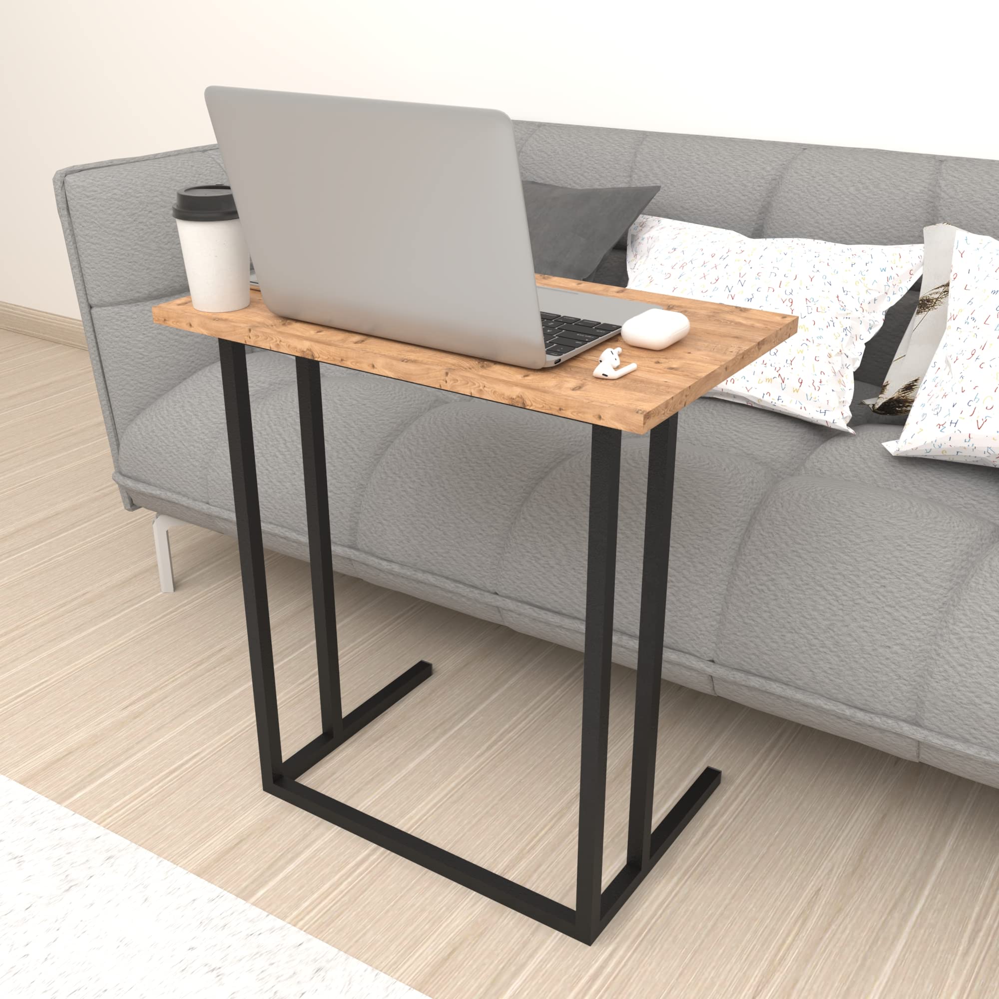 [en.casa] Tavolino Laterale (AxLxP) 65,5 x 60 x 35,5 cm Tavolino Basso con Piano di Appoggio per Notebook PC Portatile Consolle da Divano - Effetto Rovere