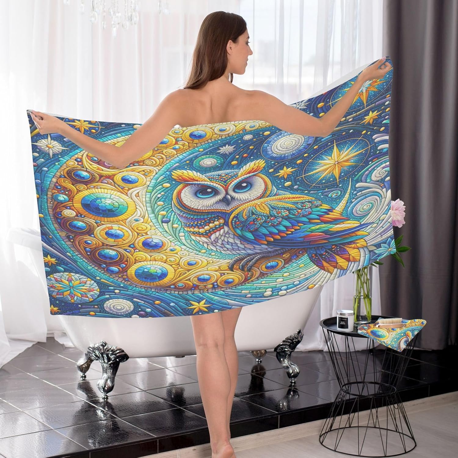 Hand Towels Premium Soft and Highly Absorbent Beautiful Owl 2 Pcs Towels for Bathroom Set 100% Cotton Decorative Face Towels