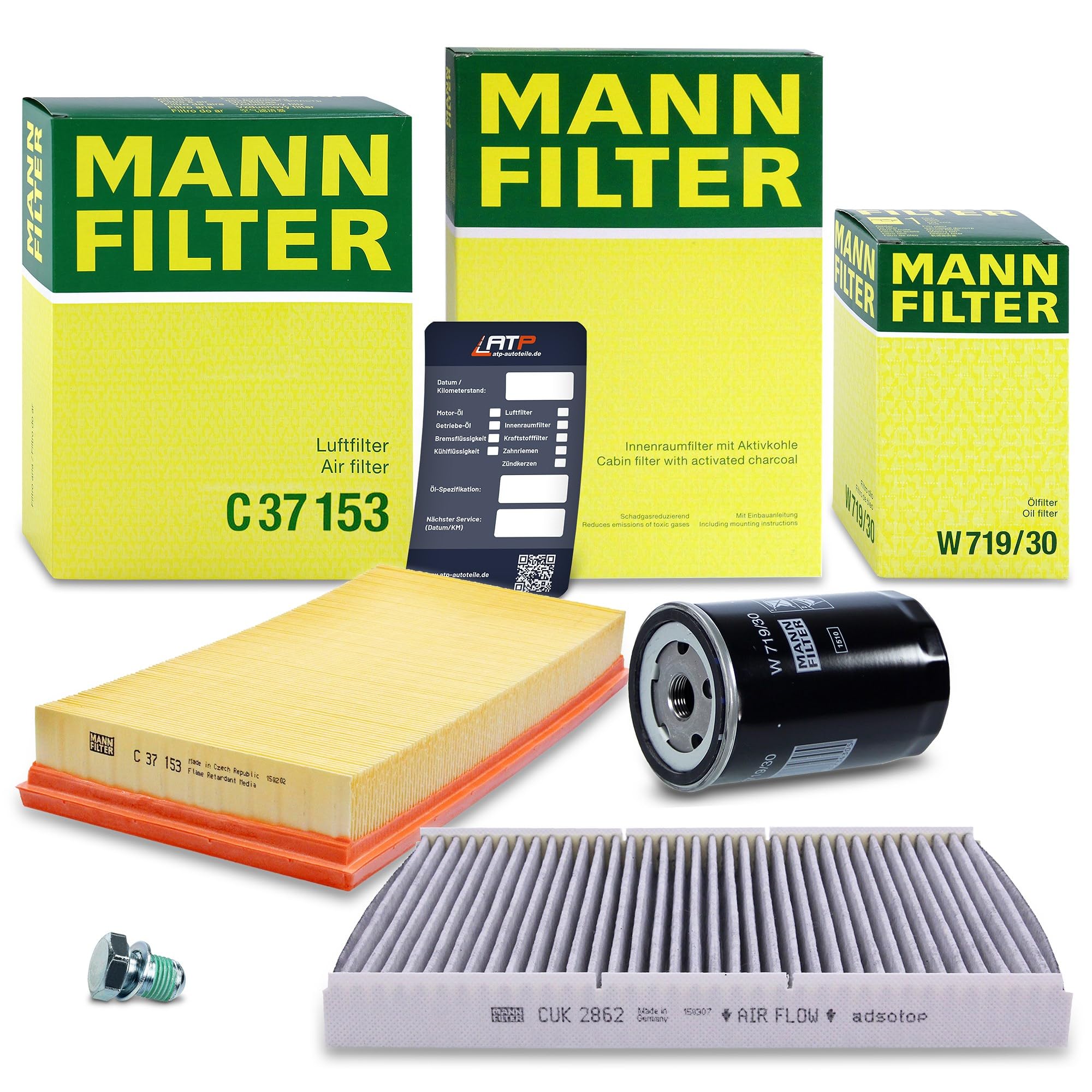 MANN-FILTER Inspektionspaket Filterset 1x Ölfilter, 1x Luftfilter, 1x Innenraumfilter (Aktivkohlefilter), Kompatibel mit AUDI A3 (8L1), TT, SKODA OCTAVIA 1, VW BORA, GOLF 4, NEW BEETLE