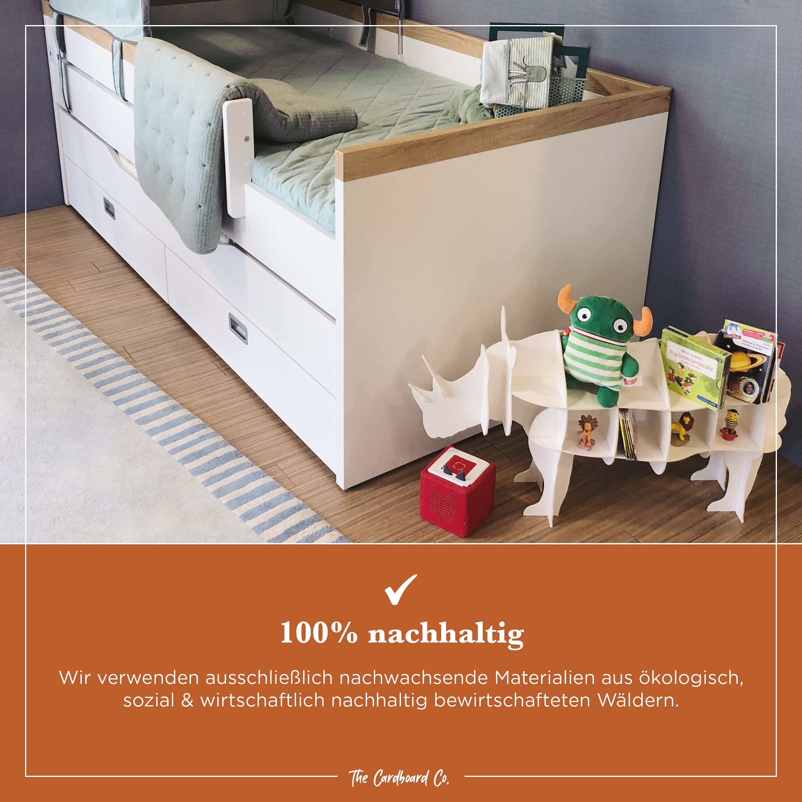 Kinder Regal Rudy das Nashorn in weiß - geeignet für ca. 74 Tonies, Spielzeug oder Kinderbücher - 100% plastikfrei (Naturweiß)