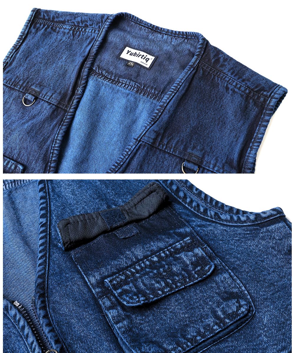 Gilet en Jean pour Homme Cowboy Gilet Moto Multipoches Veste en Jean Sans Manche Denim Gilet Biker