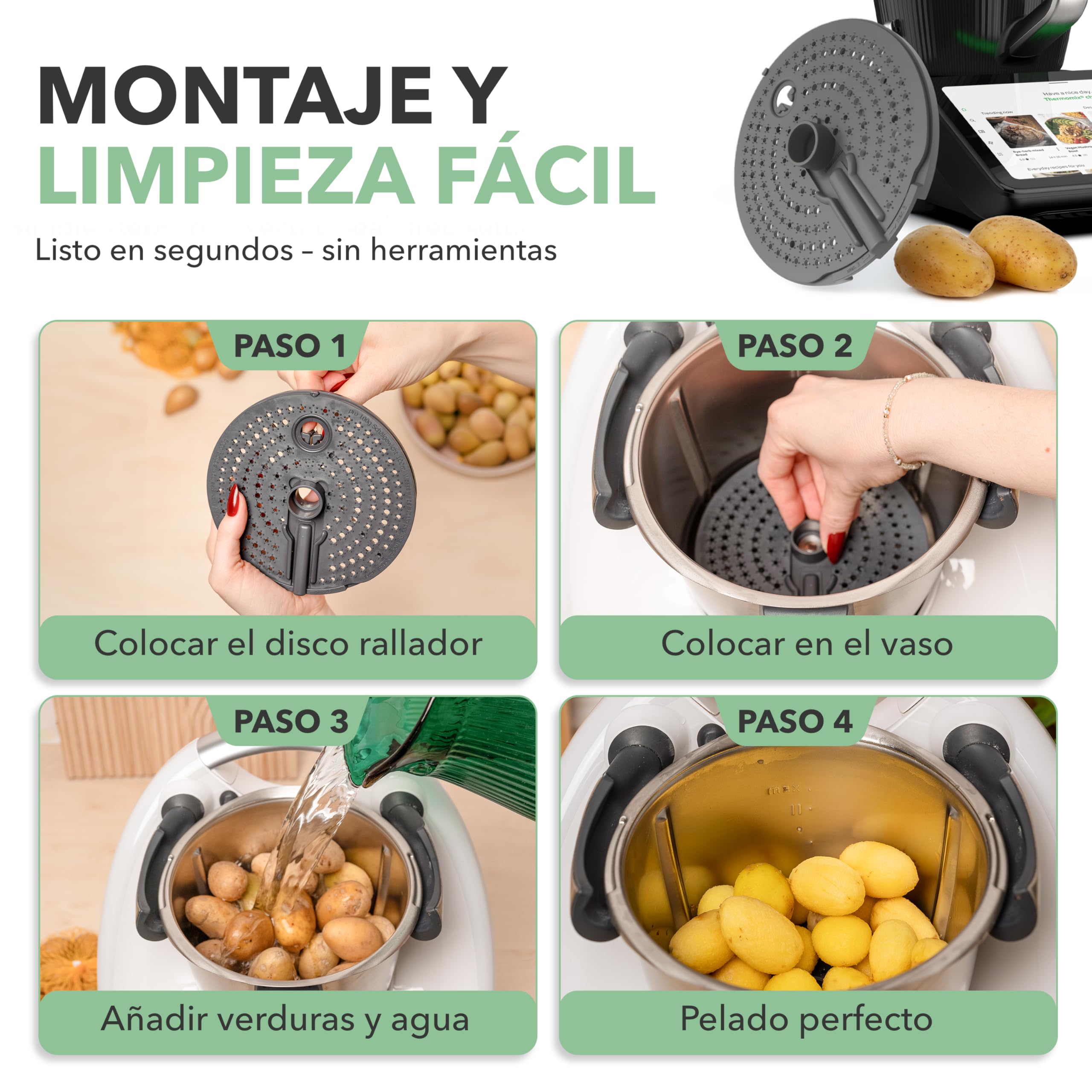 Wundermix Accesorio pelador WunderPeeler V2 para Thermomix TM7 | Compatible TM6, TM5, TM31, pelador de patatas con rallador resistente