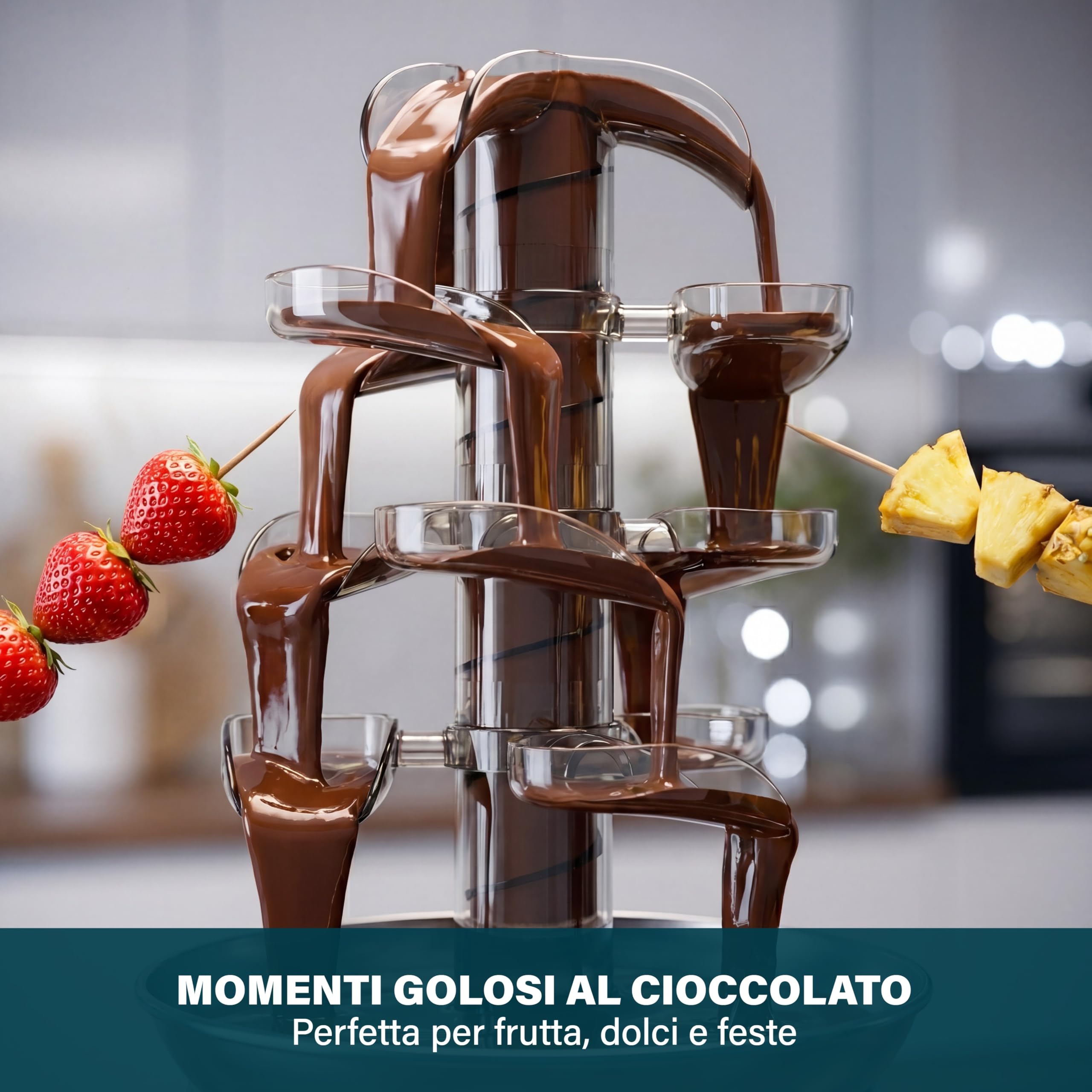 Princess Fontana di Cioccolato in Acciaio Inox, 4 Livelli, Funzione Mantieni Caldo, Pompa e Temperatura Regolabili, Per Dessert e Feste, 01.293000.01.001