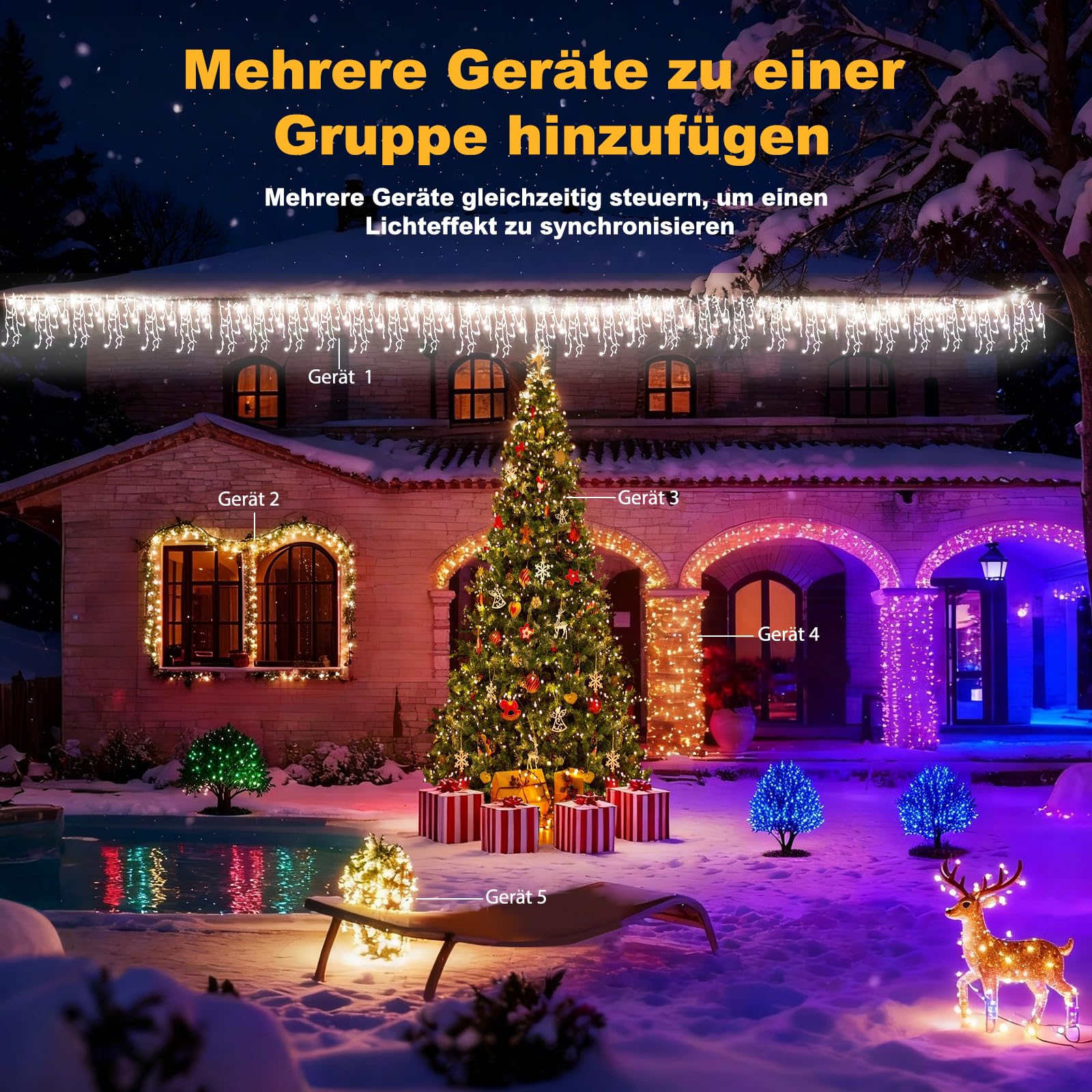 Weihnachtslichter für den Außenbereich, Eisregen Lichterkette Außen in Warmweiß und Kaltem Weiß, LED Lichtervorhang Aussen mit APP und Fernbedienung, 17 Modi+4 Helligkeiten+Timer (30M+5M-1200L,W/K)