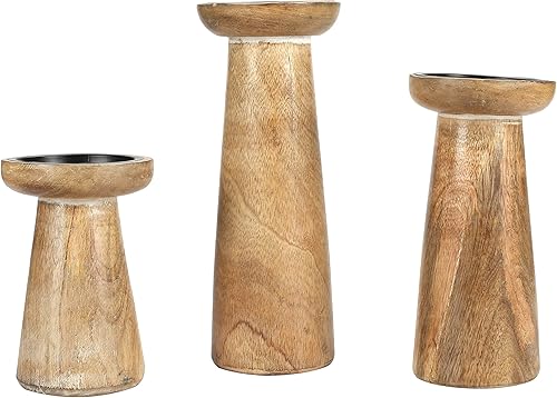 Miniatura 7 de Juego de 3 portavelas de pilar de madera hecho a mano, ideal para velas LED y pilares, regalo para bodas, Navidad, fiestas, hogar, spa, reiki,