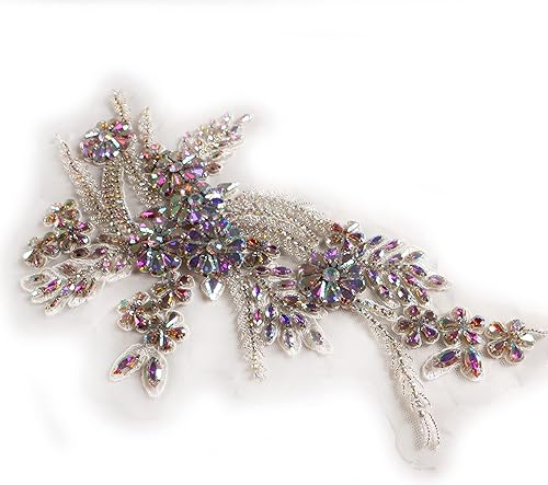 Miniatura 118 de Parches de diamantes de imitación hechos a mano, apliques de cuentas para decoración de vestidos de novia, apliques de flores de oro