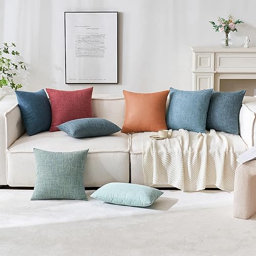Miniatura 8 de MIULEE - Juego de 2 fundas para cojín decorativo de yute de lino, cuadradas, lisas, para casa de campo moderna, para tu sofá o tu auto de 16 x 16