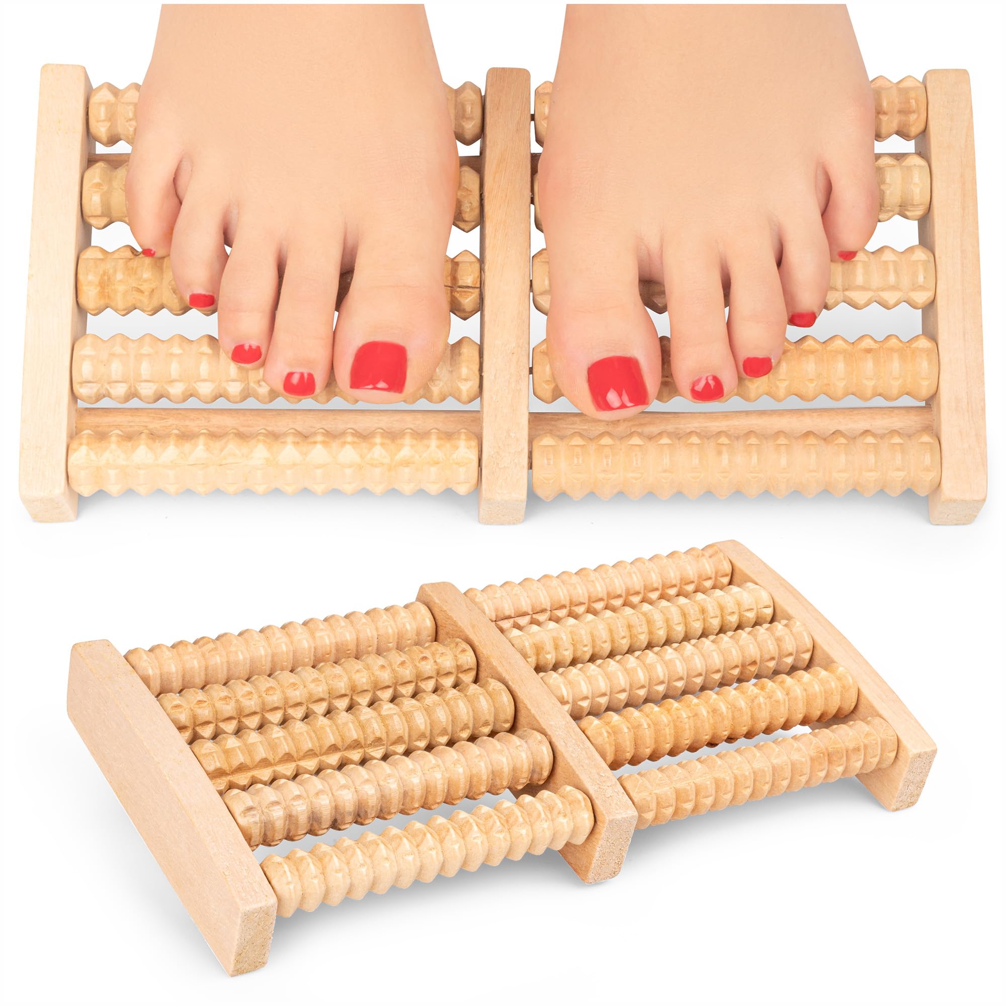 SULPO Masajeador de pies de madera - rodillo doble - rodillo de masaje tradicional - 10 rodillos de masaje - alivia el dolor de pies, promueve la circulación sanguÃnea, reduce la fatiga y la tensión