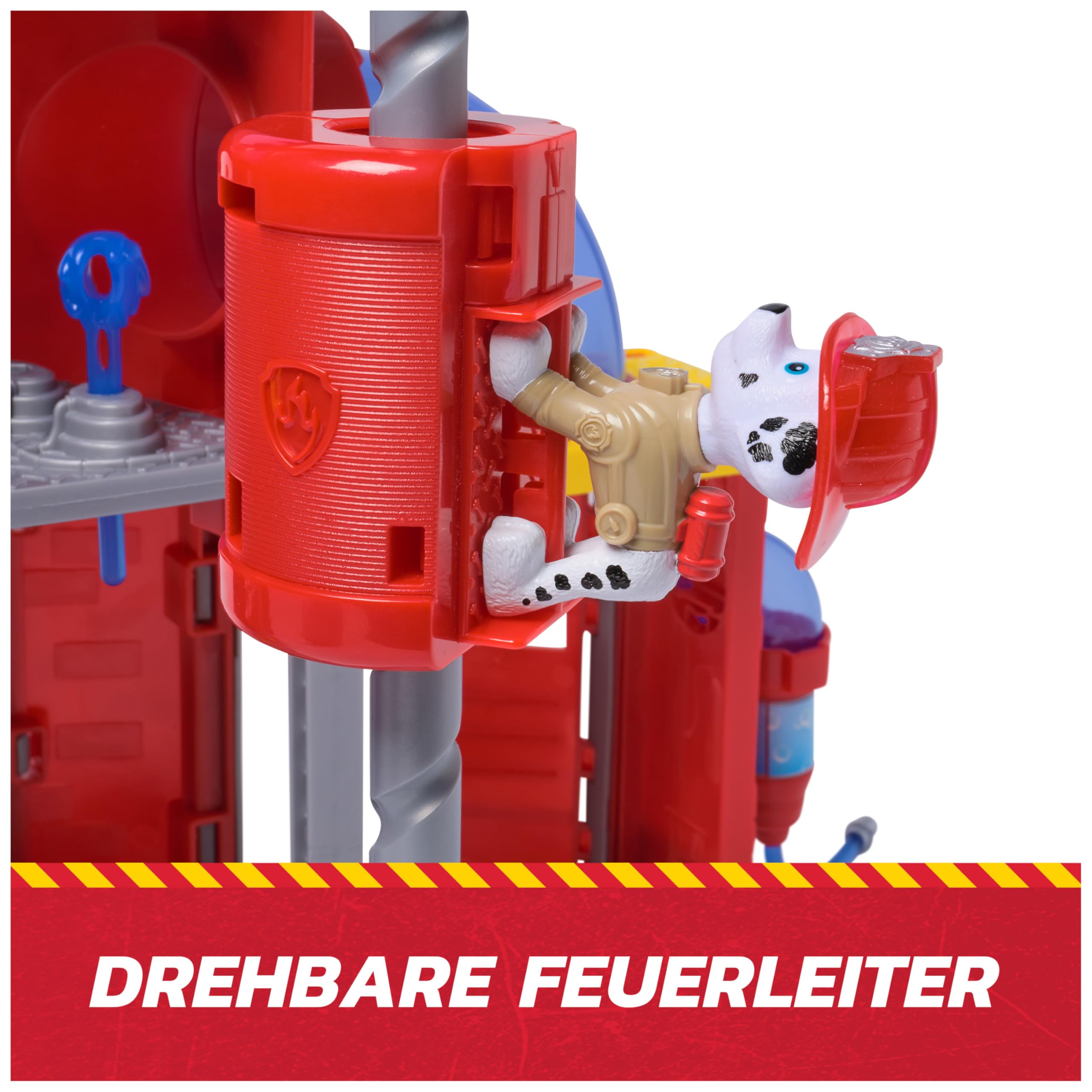 PAW PATROL – Fire Rescue Feuerwehr-Station mit Licht- und Soundeffekten, Wasserkanone, Rutschstange und Startrampe, ca. 38 cm, inkl. Marshall-Figur und Feuerwehrauto, für Kinder ab 3 Jahren