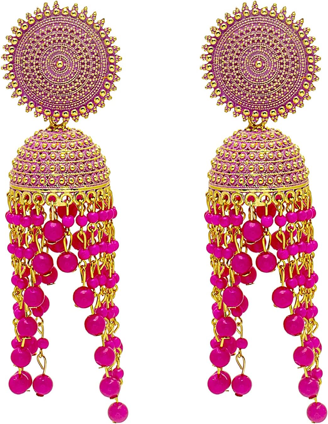 Bodha Traditional Indian Antique Gold Plated Black Meenakari, CZ, Pearls Jhumka Earrings Women (SJE_18_BK)