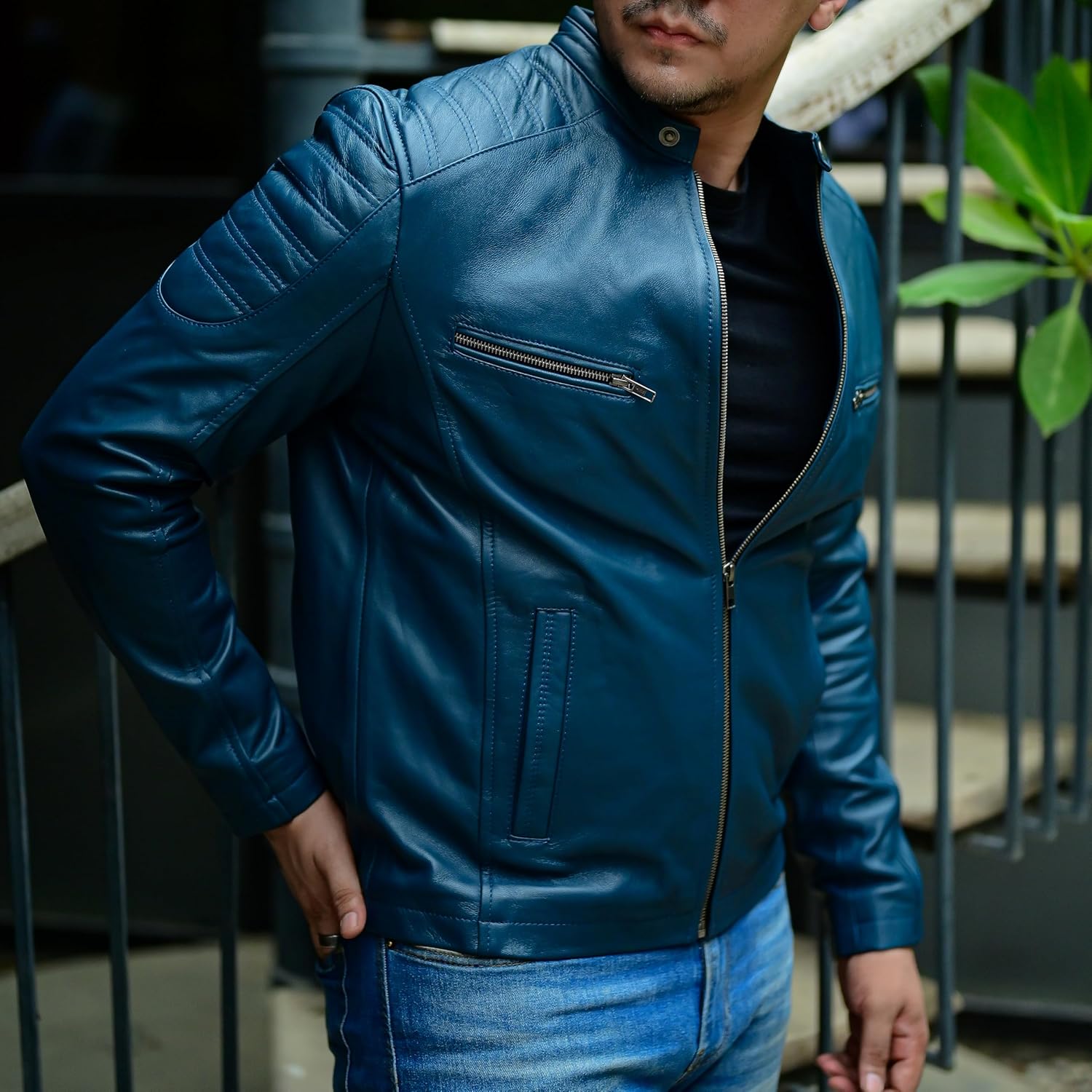 Jild Timeless Classic Leather Jacket Men - Biker Style Real Lambskin Café Racer Vintage Look Motorcycle Jackets for Men - Image 3