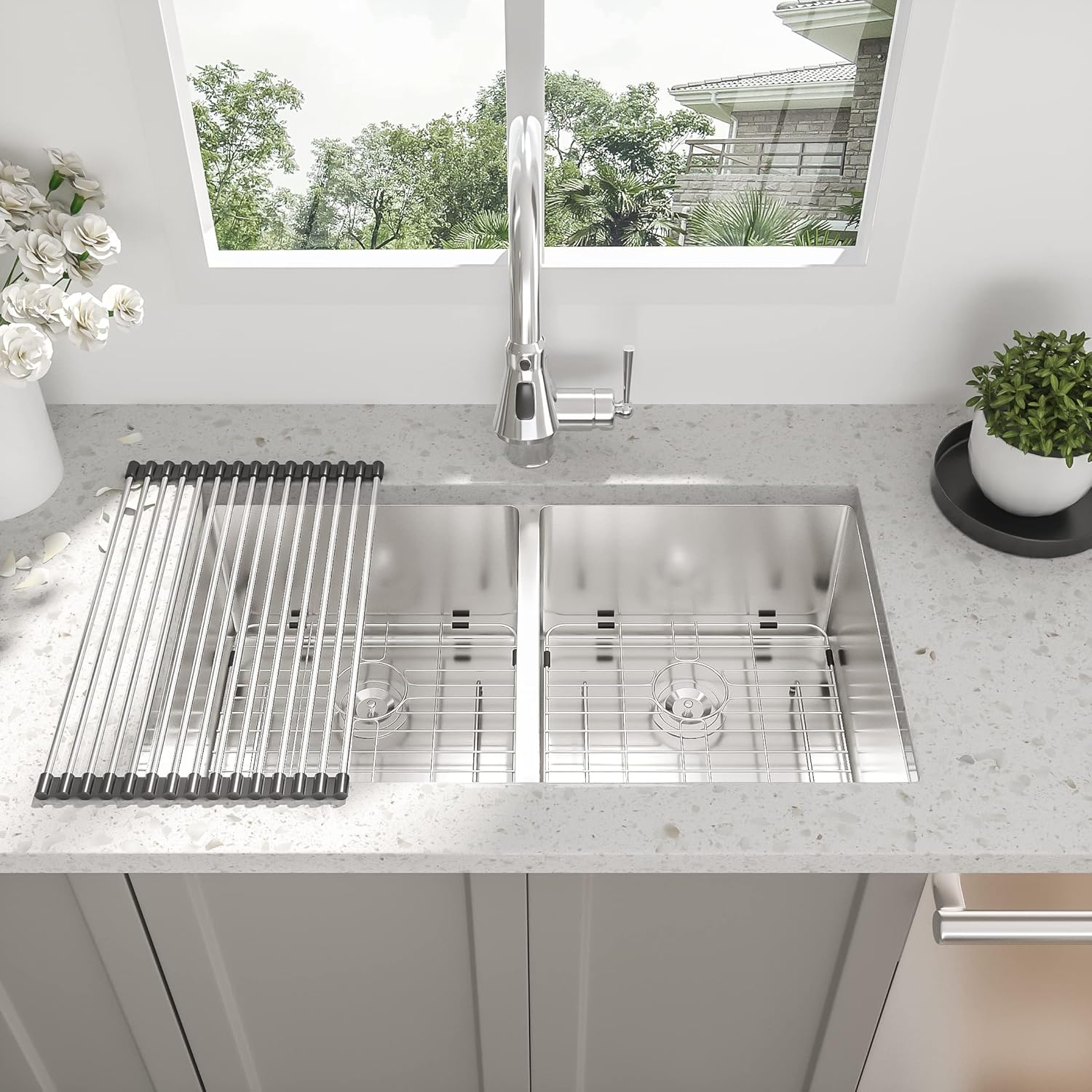 33 undermount double bowl kitchen sink - beslend 33x19x10 inch double sink stainless steel undermount sinks 16 gauge 50/50 double bowl sinks stainless steel 33"x19"x10"-50/50