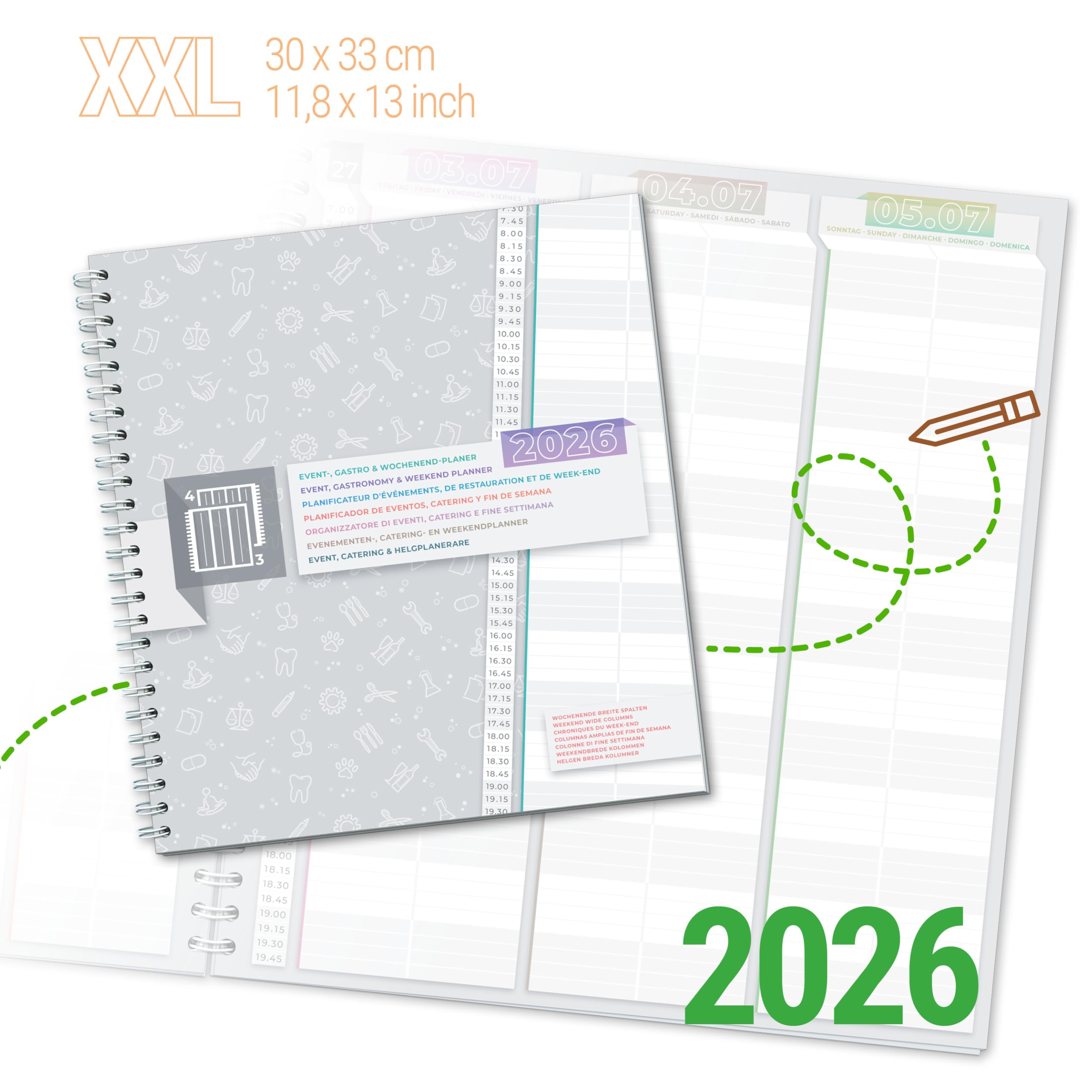 1 agenda settimanale 2026 in 15 minuti, 2 colonne/giorno, calendario settimanale/agenda con panoramica settimanale, lunedì e martedì ridotto a soli 6 ore