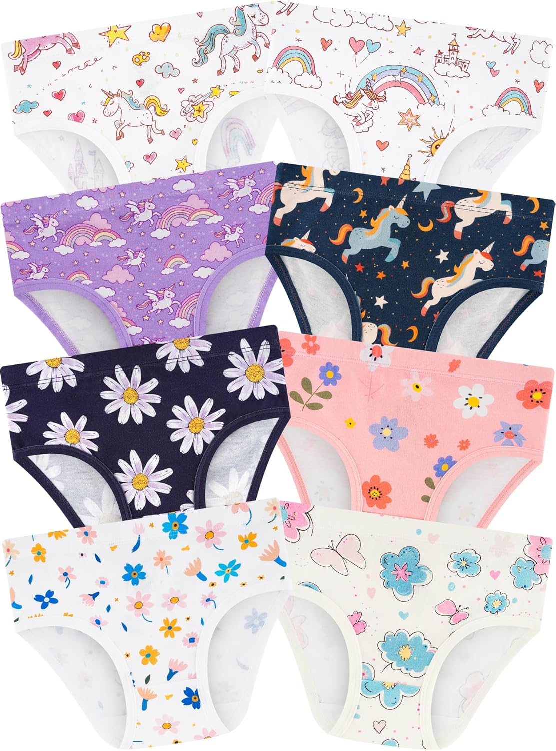 BliBliTaTa Girls' Underwear,Soft Cotton Tagless Panties for Toddlers' & Little Kids' Comfort,Breathable Briefs,8-Pack