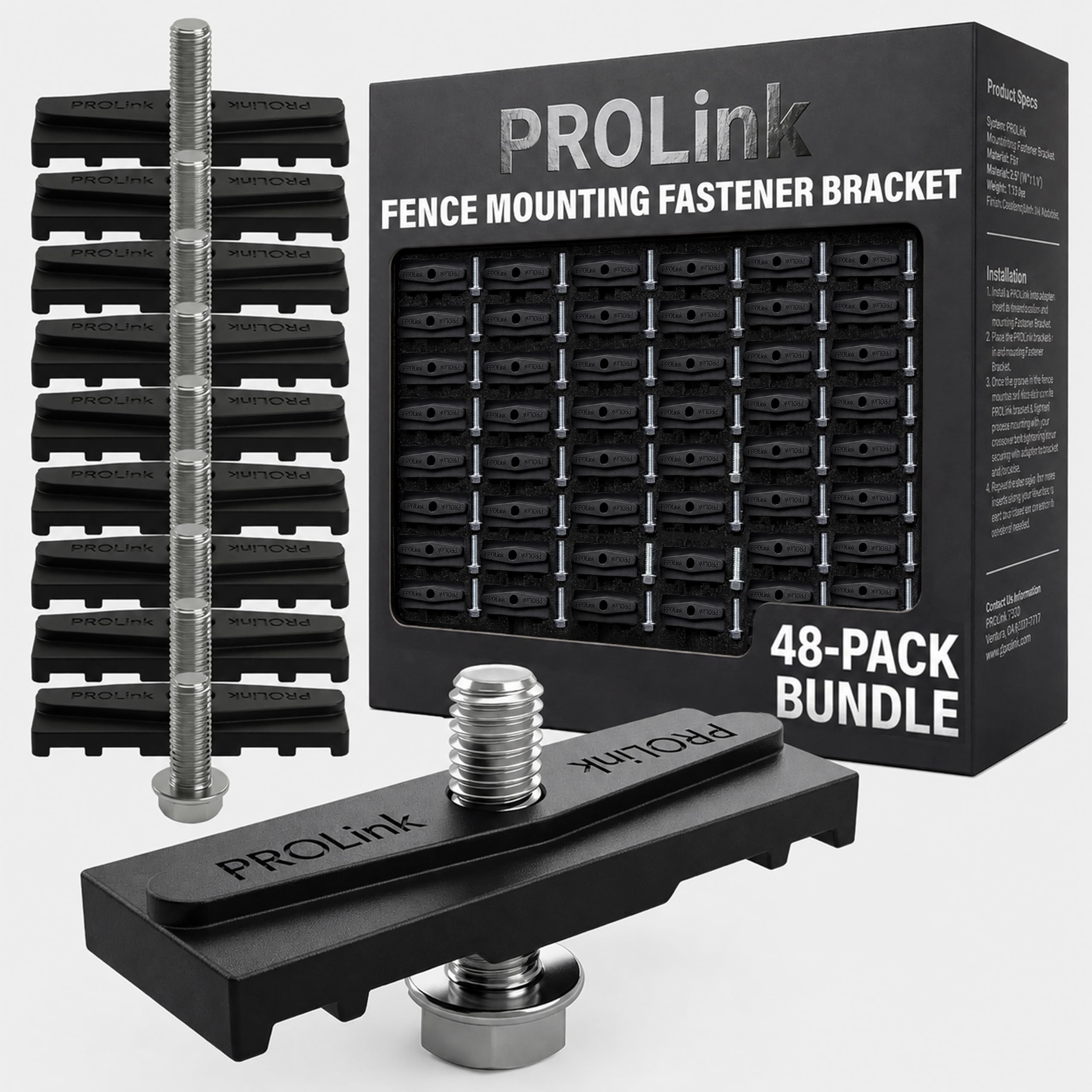 ProLink Sign Bracket for Chain Link Fence [Pack of 48] - Chain Link Sign Fence Mount | Fence mounting Fastener Bracket with Stainless Steel Bolts | Easy Installation, Ideal for Business