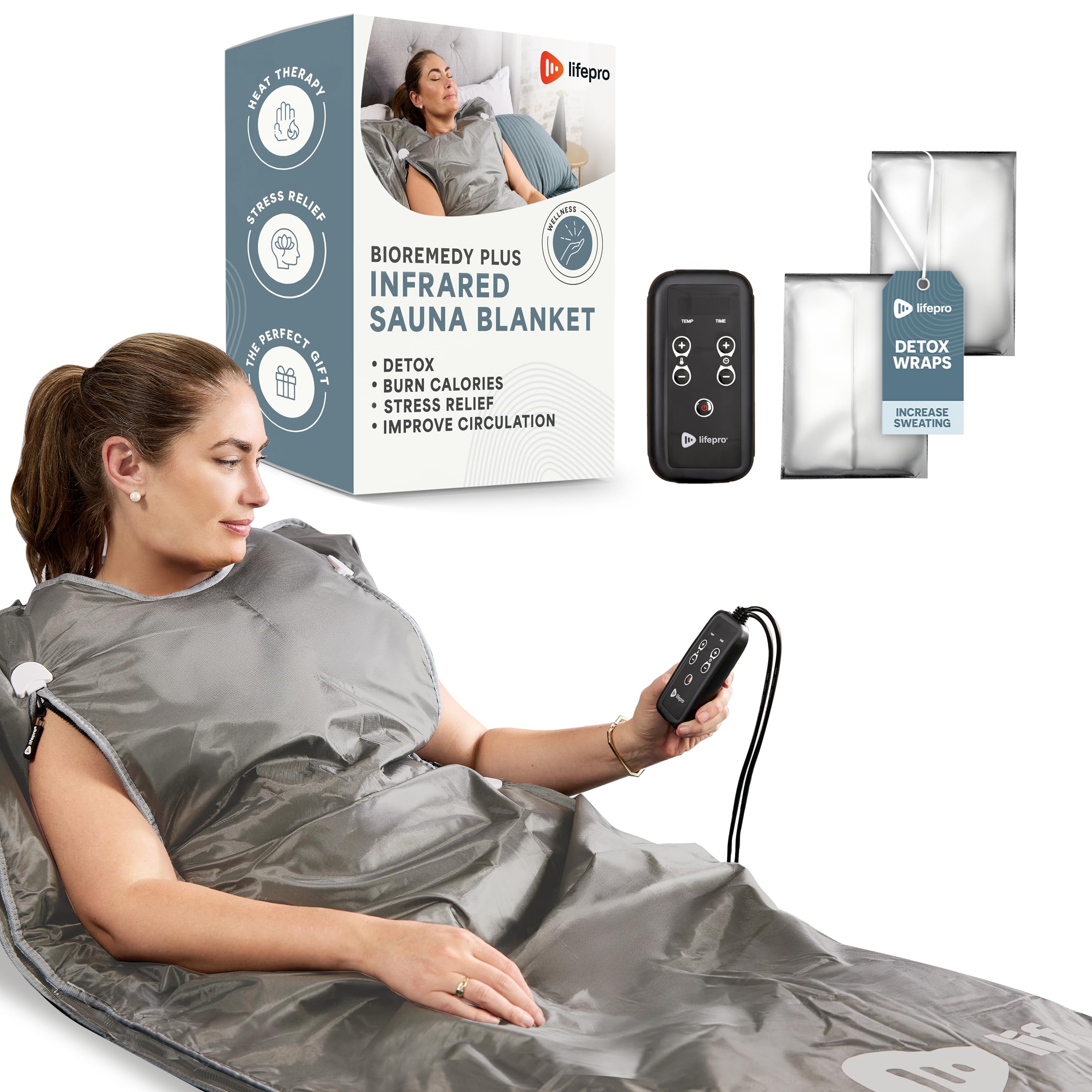 Lifepro BioRemedy Infrared Sauna Blanket – Available in 5 Colors – Portable Far Infrared Home Sauna Bag for Detox, Tension, and Relaxation – Adjustable Temp (86–158°F) & Timer – Includes Detox Wraps