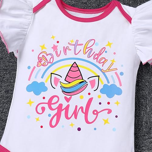 Vista 5 de IBTOM CASTLE Conjunto de falda tutú de unicornio para bebé niña, 1, 2 y 3 cumpleaños, tutú de arcoíris, conjunto de falda con diadema para sesión