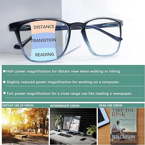 Miniatura 4 de COJWIS Paquete de 3 lentes de lectura progresivos multienfoque para mujeres y hombres, protección UV, lentes de sol multifocales con bisagra de