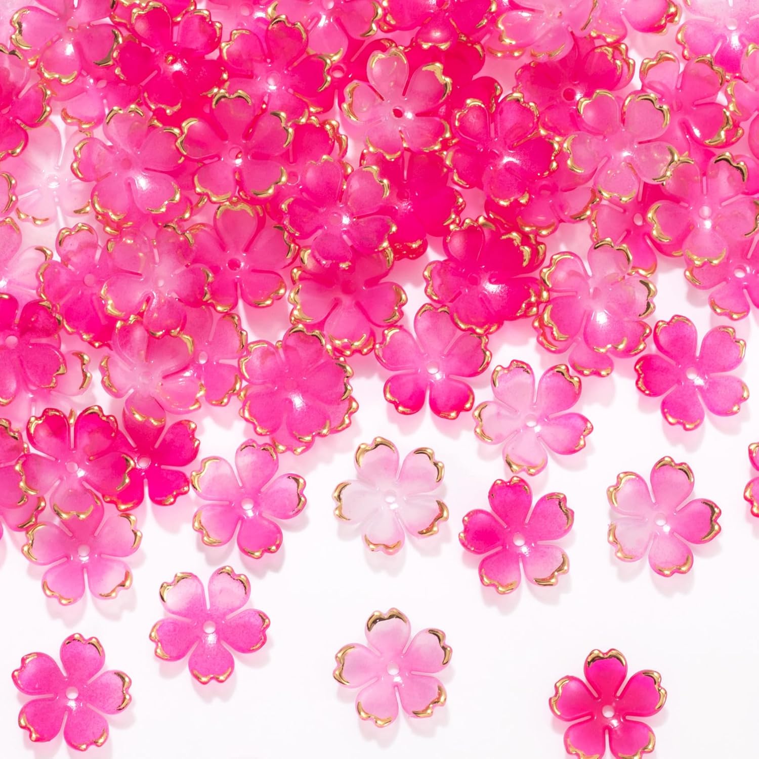 100pcs Cherry Blossom Beads, 5-Petal Pink Gradient Acrylic Flower Beads, Mini Spacer Hair Accessories Halloween Christmas for Bracelets Earring Jewelry Making