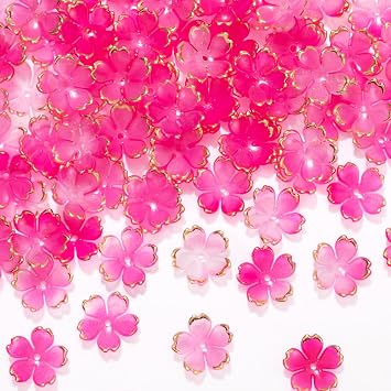 100pcs Cherry Blossom Beads, 5-Petal Pink Gradient Acrylic Flower Beads, Mini Spacer Hair Accessories Halloween Christmas for Bracelets Earring Jewelry Making