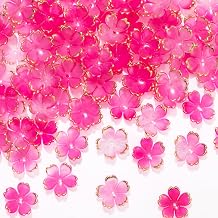 100pcs Cherry Blossom Beads, 5-Petal Pink Gradient Acrylic Flower Beads, Mini Spacer Hair Accessories Halloween Christmas for Bracelets Earring Jewelry Making
