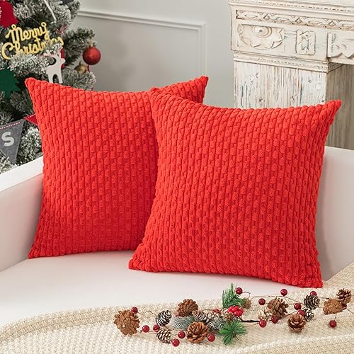 Kevin Textile - Juego de 2 fundas decorativas para cojines, de pana y con moderno estilo campestre bohemio a rayas para decorar hogar, sofá, cama,