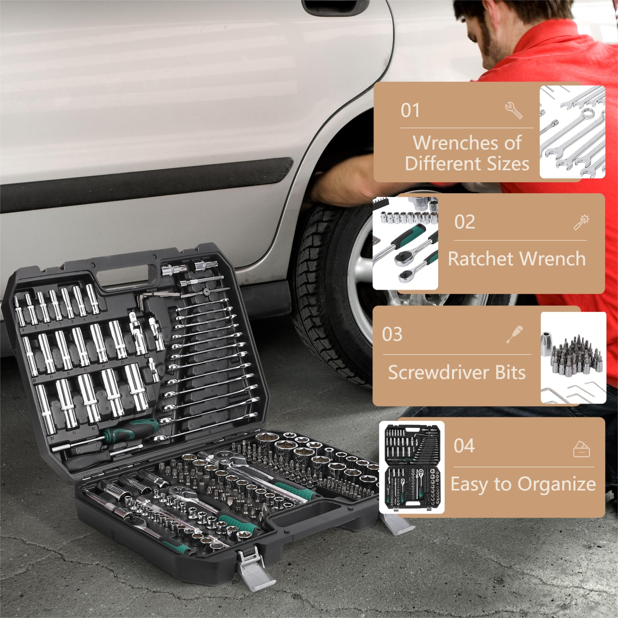 Amazon.com: 216-Piece Tool Set, Socket Wrench Set Mechanics Tools