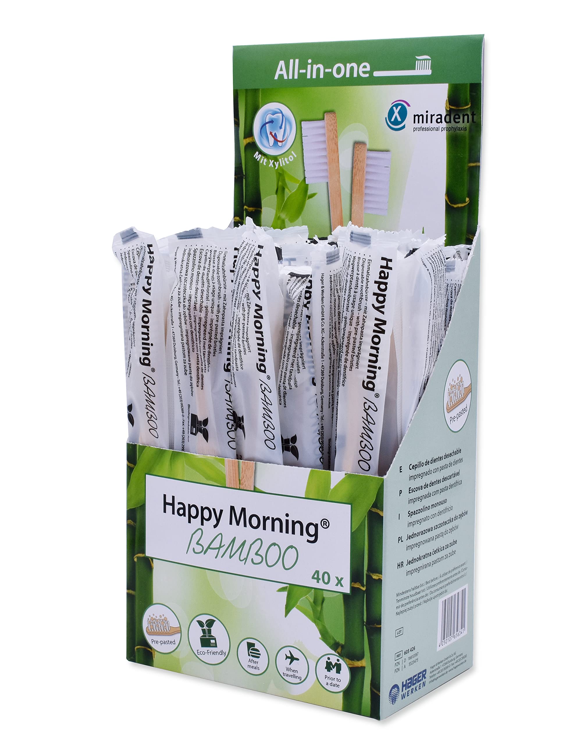 miradent Happy Morning Bamboo - Cepillo de dientes de bambú (40 unidades)