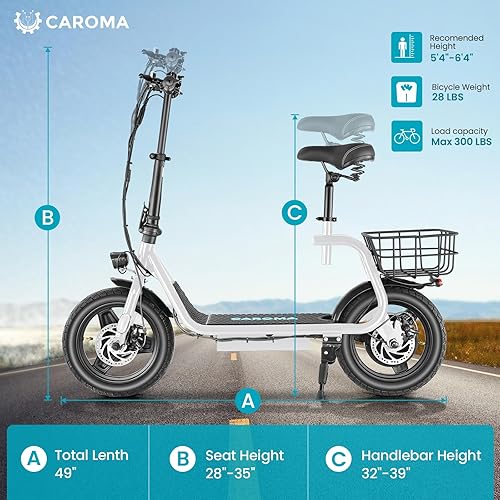 Miniatura 22 de Caroma Peak 1200W/800W/500W Electric Scooter with Seat,14" Fat Tire, Up to 30Miles&20MPH Electric Scooter Adults&Teens, Adjustable E-Scooter w/Shock